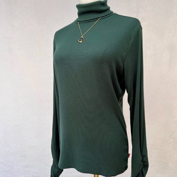 Levi's Ruched Turtleneck Top in Spruce Green (Lrg) Dark Academia / Classic Prep - Picture 1 of 12